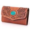 ADBGH105 Tooled Leather Western Wallet - Turquoise Stone Inlay & Floral Design