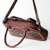 LC-ADBGZ478 Tooled Leather Western Tote Bag - Floral Carving with Turquoise Accent & Dual Handles