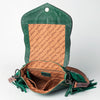 LC-ADBGZ479 Green Leather Western Fringe Messenger Bag - Hand-Tooled Floral Flap with Turquoise Accent