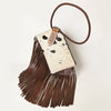 ADBGZ328 Cowhide Fringe Wristlet - White & Black Hair-On Hide with Tooled Leather Accent
