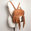 LC-ADBGZ357A Tan Leather Backpack with Cowhide & Fringe - Western Hair-On Hide Daypack