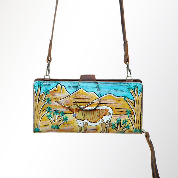 ADBGM113 Hand-Painted Leather Crossbody - Rodeo & Floral Design