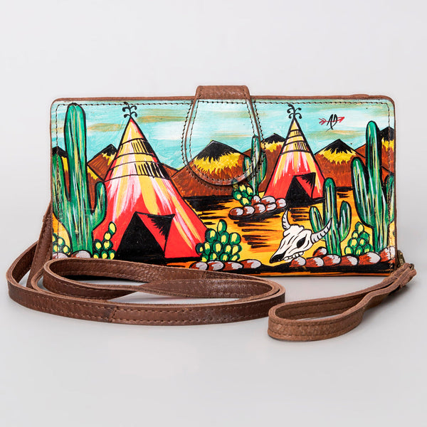 ADBGM113 Hand-Painted Leather Crossbody - Rodeo & Floral Design