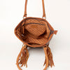 ADBGA208A American Darling Hand Tooled Fringed Genuine Leather Tote Bag with Turquoise Concho