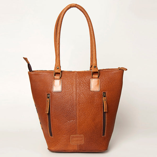 ADBGA208 American Darling Hair-On Cowhide Fringed Leather Tote Bag with Turquoise Concho