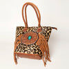 ADBGA208 American Darling Hair-On Cowhide Fringed Leather Tote Bag with Turquoise Concho
