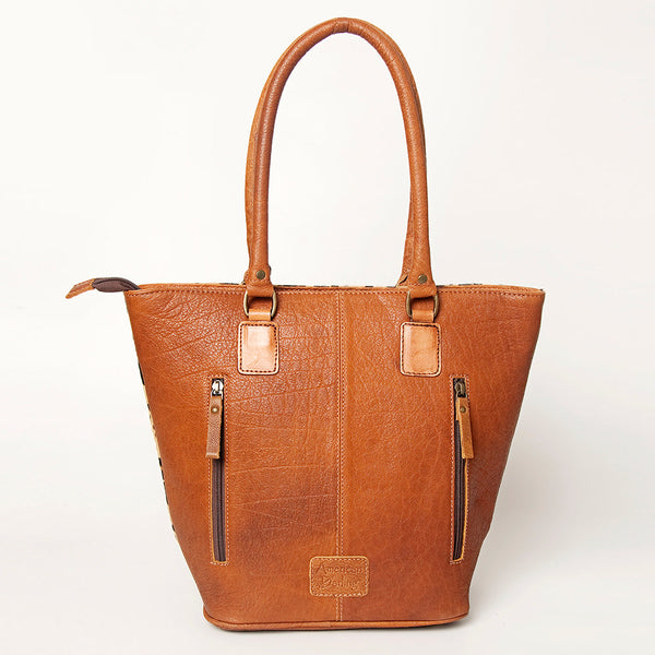 ADBGA208 American Darling Hair-On Cowhide Fringed Leather Tote Bag with Turquoise Concho