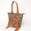 ADBGA208 American Darling Hair-On Cowhide Fringed Leather Tote Bag with Turquoise Concho
