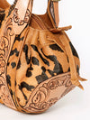 ADBGA209 Western Floral Tooled Leather Cowhide Shoulder Handbag with Drawstring Tassel