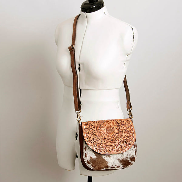ADBGA211 American Darling Messenger Bag-Floral Hand Tooled Leather & Hair-On Hide