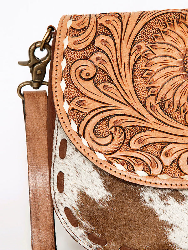 ADBGA211 American Darling Messenger Bag-Floral Hand Tooled Leather & Hair-On Hide
