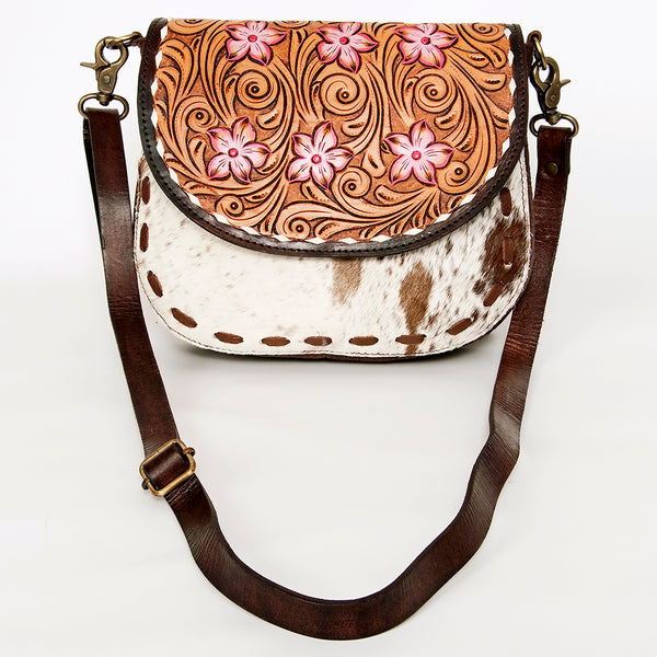 ADBGA211 American Darling Messenger Bag-Floral Hand Tooled Leather & Hair-On Hide