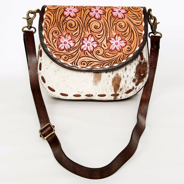 ADBGA211 American Darling Messenger Bag-Floral Hand Tooled Leather & Hair-On Hide