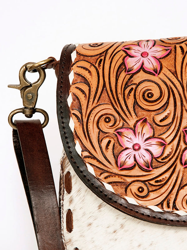 ADBGA211 American Darling Messenger Bag-Floral Hand Tooled Leather & Hair-On Hide