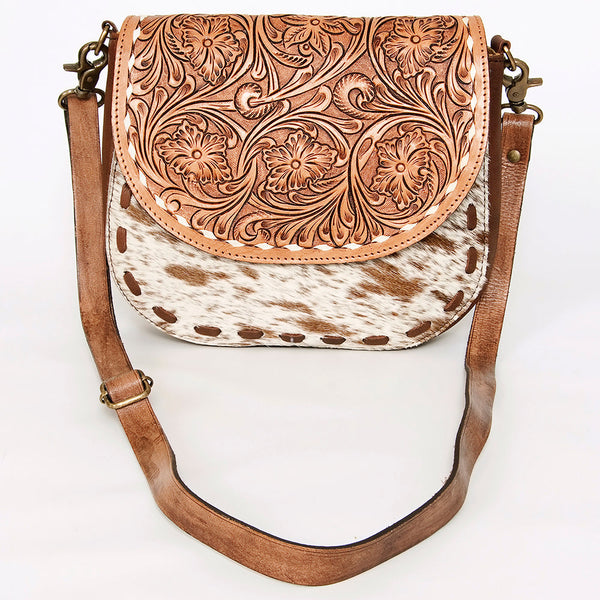 ADBGA211 American Darling Messenger Bag-Floral Hand Tooled Leather & Hair-On Hide
