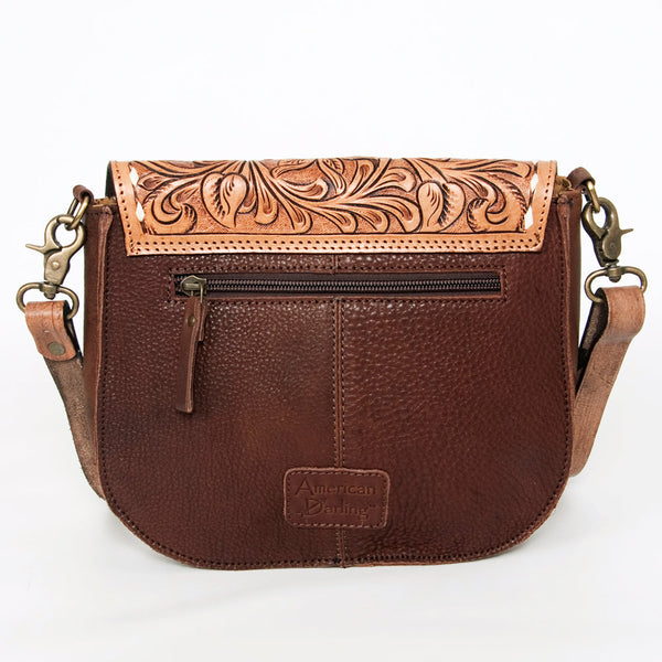 ADBGA211 American Darling Messenger Bag-Floral Hand Tooled Leather & Hair-On Hide
