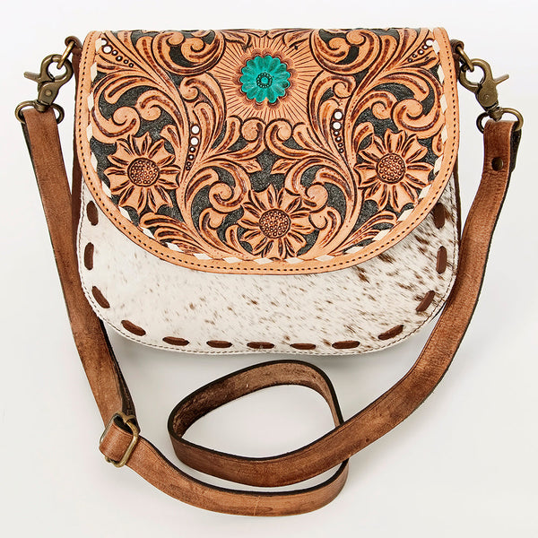 ADBGA211 American Darling Messenger Bag-Floral Hand Tooled Leather & Hair-On Hide