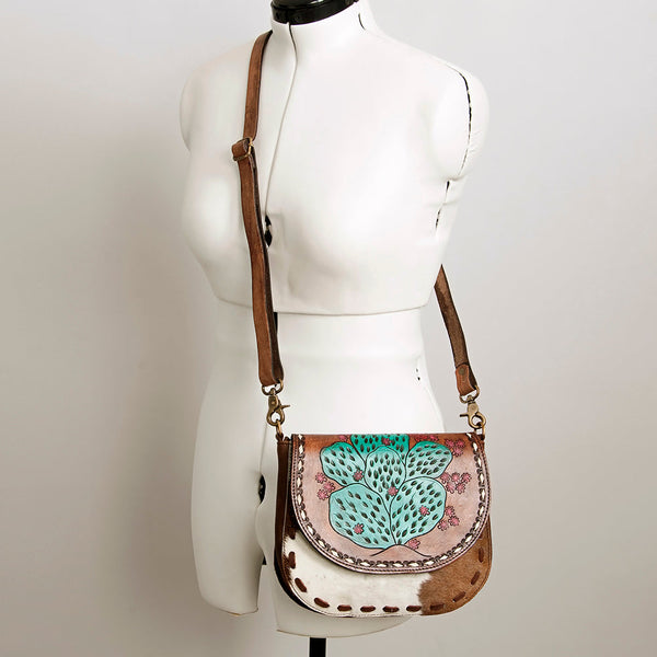 ADBGA211 American Darling Messenger Bag-Floral Hand Tooled Leather & Hair-On Hide