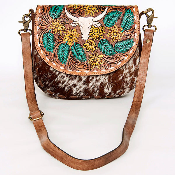 ADBGA211 American Darling Messenger Bag-Floral Hand Tooled Leather & Hair-On Hide