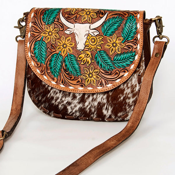 ADBGA211 American Darling Messenger Bag-Floral Hand Tooled Leather & Hair-On Hide