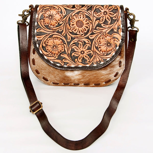 ADBGA211 American Darling Messenger Bag-Floral Hand Tooled Leather & Hair-On Hide