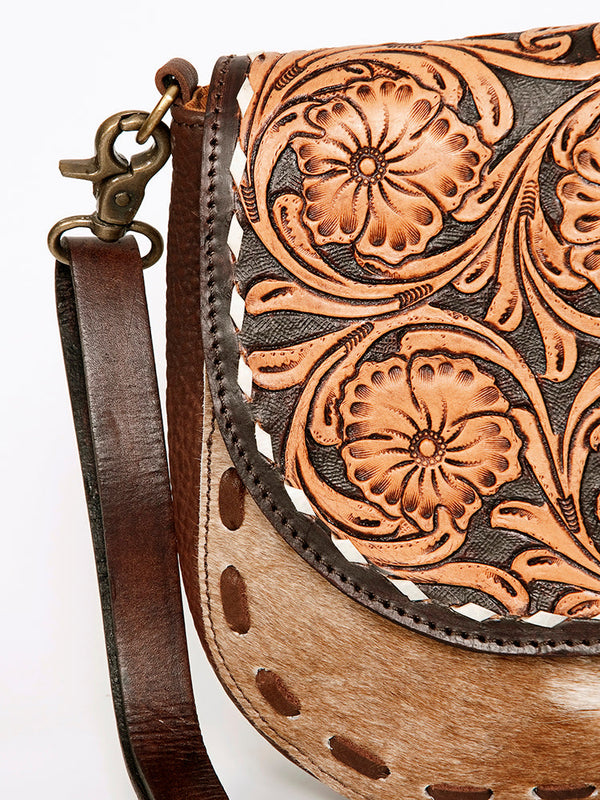 ADBGA211 American Darling Messenger Bag-Floral Hand Tooled Leather & Hair-On Hide