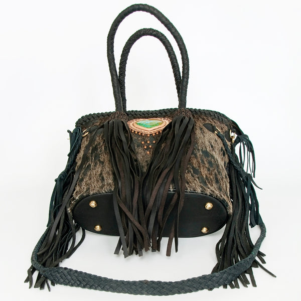 ADBGD151 American Darling Western Leather Tote Bag - Hair-On Cowhide & Fringed Purse
