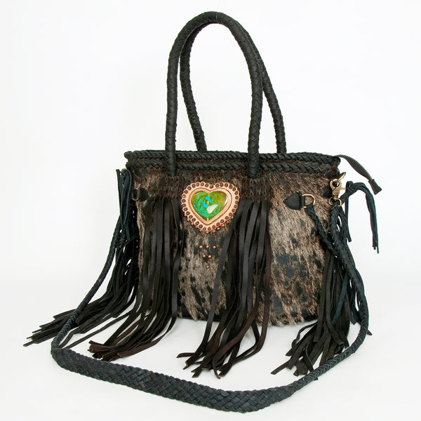 ADBGD151 American Darling Western Leather Tote Bag - Hair-On Cowhide & Fringed Purse