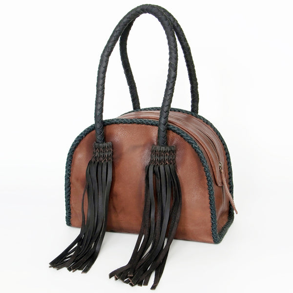 ADBGD152 American Darling Western Leather Tote Bag - Handcrafted Fringed Braided Leather Purse