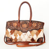 ADBGI108 Cowhide & Tooled Leather Weekender Duffel Bag - Floral Western Travel Purse