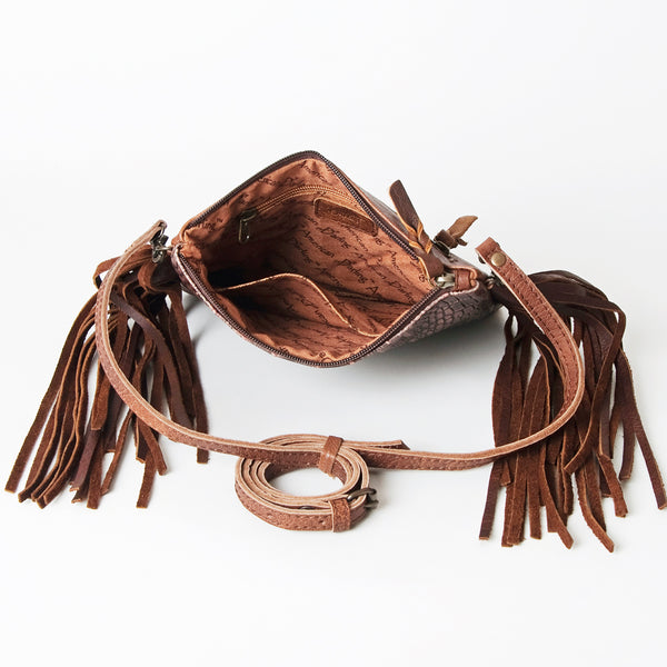 ADBG823 American Darling Crocodile Embossed Leather Cross body Bag with Fringes