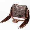 ADBG823 American Darling Crocodile Embossed Leather Cross body Bag with Fringes