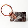 ADBGZ335 Black & White Cowhide Wristlet - Hair-On Hide Clutch with Tooled Leather Detail