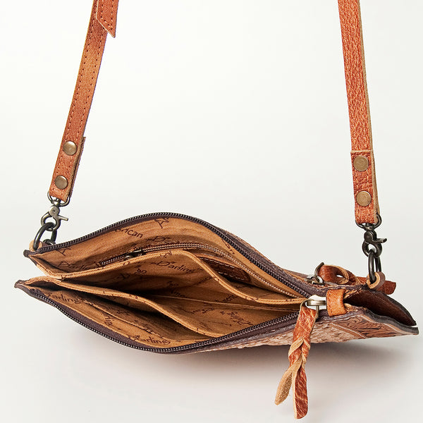 ADBG778 American Darling Hand Tooled Western Leather Crossbody - Floral Carved Full Grain Clutch