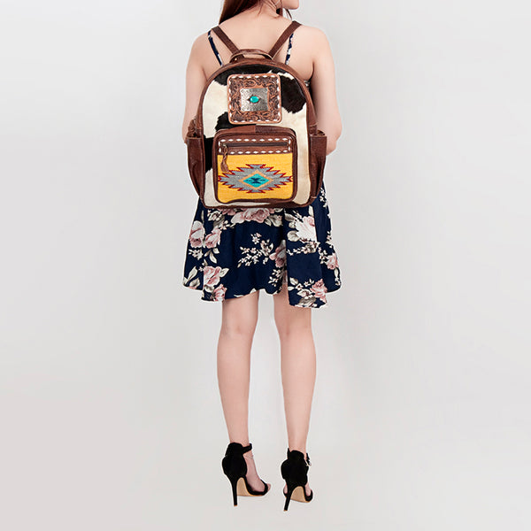 ADBG782 American Darling Western Leather Backpack - Hand Tooled Cowhide & Saddle Blanket