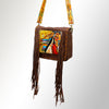 ADBGM109 Fringed Leather Western Crossbody Bag - Painted Artwork