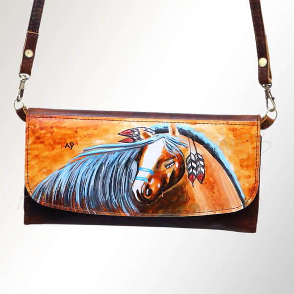ADBGM112 Hand-Painted Leather Crossbody Clutch - Western Design
