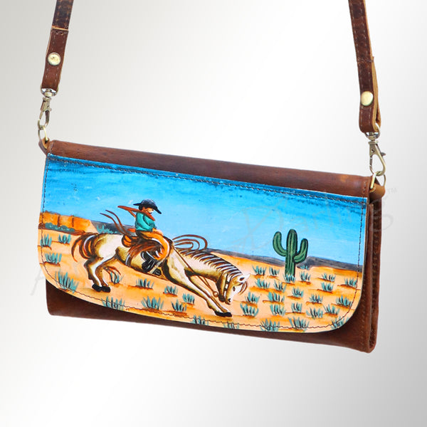 ADBGM112 Hand-Painted Leather Crossbody Clutch - Western Design by American Darling