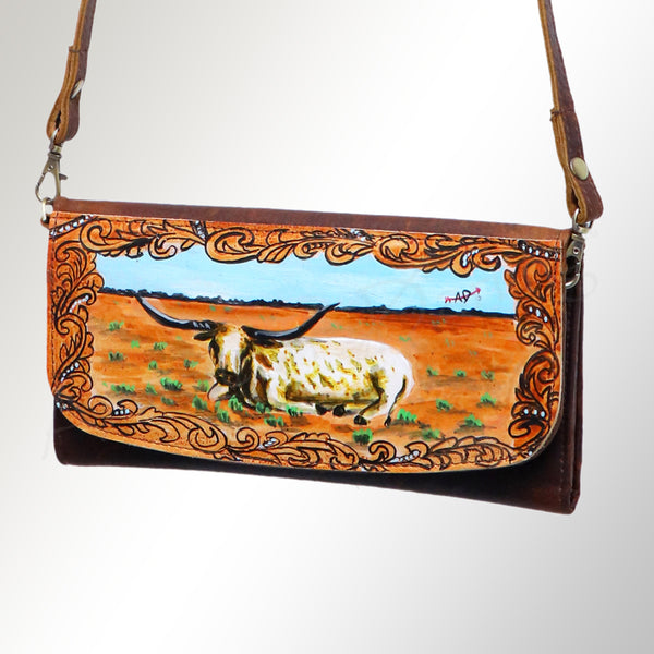 ADBGM112 Hand-Painted Leather Crossbody Clutch -Floral Western Design