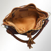 ADBGM189 Genuine Leather Bucket Bag - Western Studded Drawstring Purse with Fringe Tassel