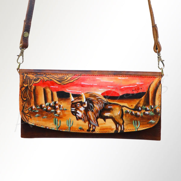 ADBGM112 Hand-Painted Leather Crossbody Clutch - Western Design by American Darling
