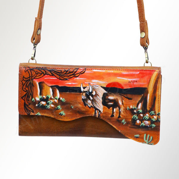 ADBGM179 Handcrafted Western Tooled Leather Crossbody with Artistic Rodeo Design