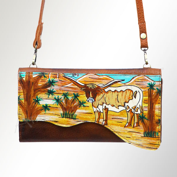ADBGM179 Handcrafted Western Tooled Leather Crossbody with Artistic Rodeo Design