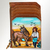 ADCCM101 Hand-Painted Leather Card Holder - Western Scene with Zipper