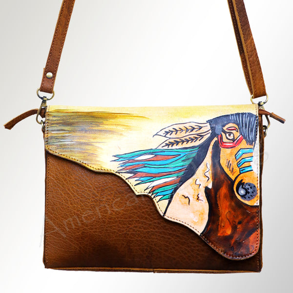 ADBGM232 Hand-Painted Leather Bag with Structured Silhouette and Interior Pockets