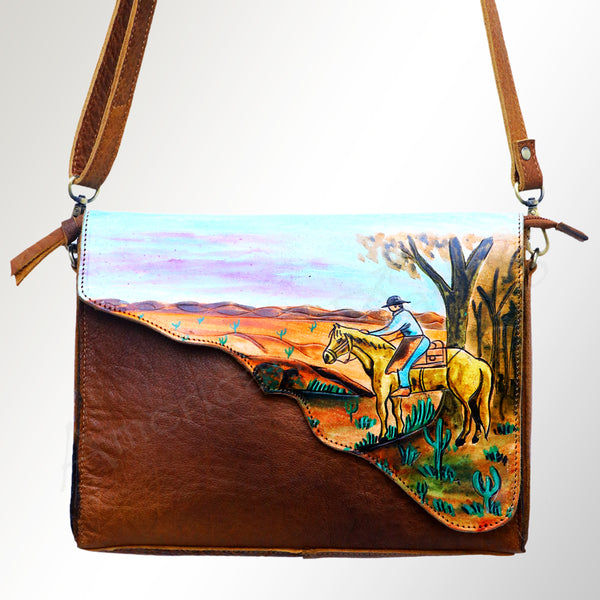 ADBGM232 Hand-Painted Leather Bag with Structured Silhouette and Interior Pockets