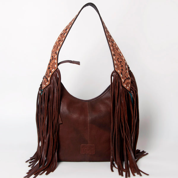 ADBGA212 American Darling Hand-Woven Saddle Blanket Hobo Bag Hand Tooled Leather Fringe