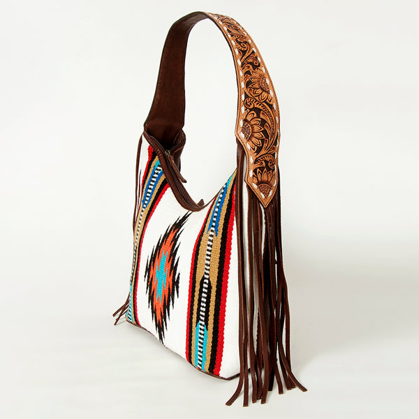 ADBGA212 American Darling Hand-Woven Saddle Blanket Hobo Bag Hand Tooled Leather Fringe