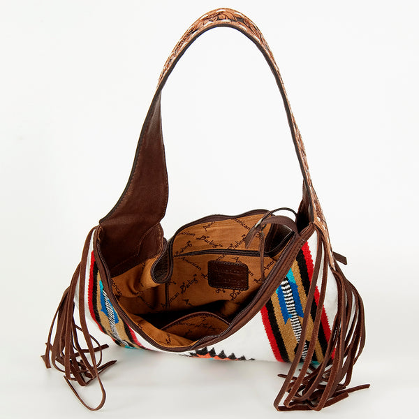 ADBGA212 American Darling Hand-Woven Saddle Blanket Hobo Bag Hand Tooled Leather Fringe
