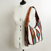 ADBGA212 American Darling Hand-Woven Saddle Blanket Hobo Bag Hand Tooled Leather Fringe
